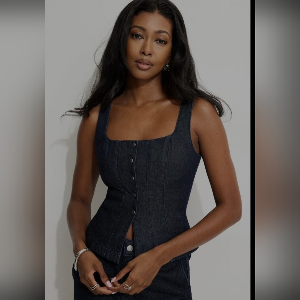 Snap Front Denim Corset Top